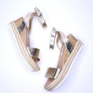 STEVE MADDEN Jewel Espadrille Wedge Sandals Metallic Lyst Ankle Strap Women's 6M